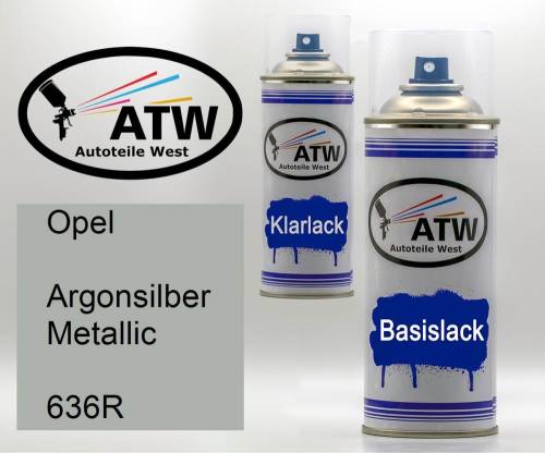 Opel, Argonsilber Metallic, 636R: 400ml Sprühdose + 400ml Klarlack - Set, von ATW Autoteile West.